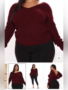 Women’s V-Neck Ribbed Sweater - Burgundy